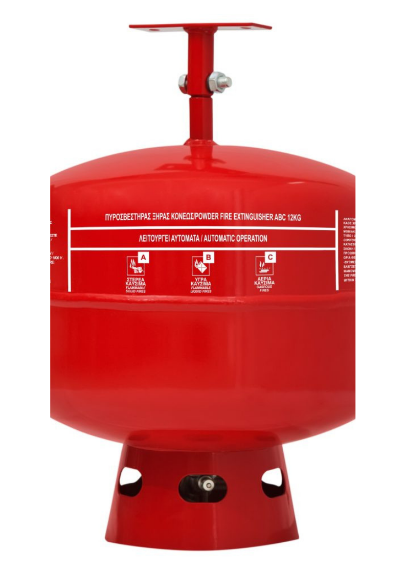 Ceiling Mounted Fire Extinguisher 12kg Dry Powder Impact Fire
